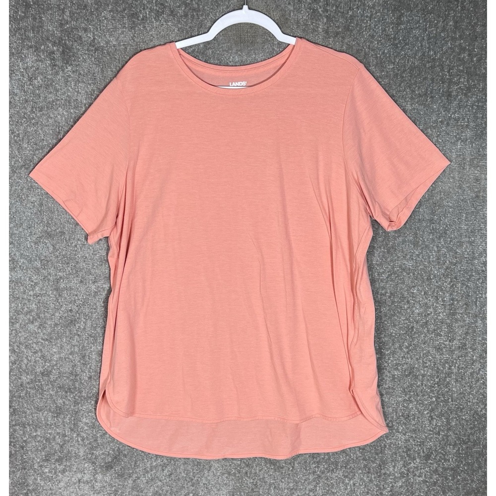 Lands End Short Sleeve Hi-Low Curved Hem Top Womens Sz 1X 16W-18W Peach Stretch